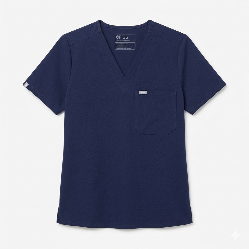 FIGS Scrub Top Navy Blue V-Neck Single Pocket Technical Collection - Size Small